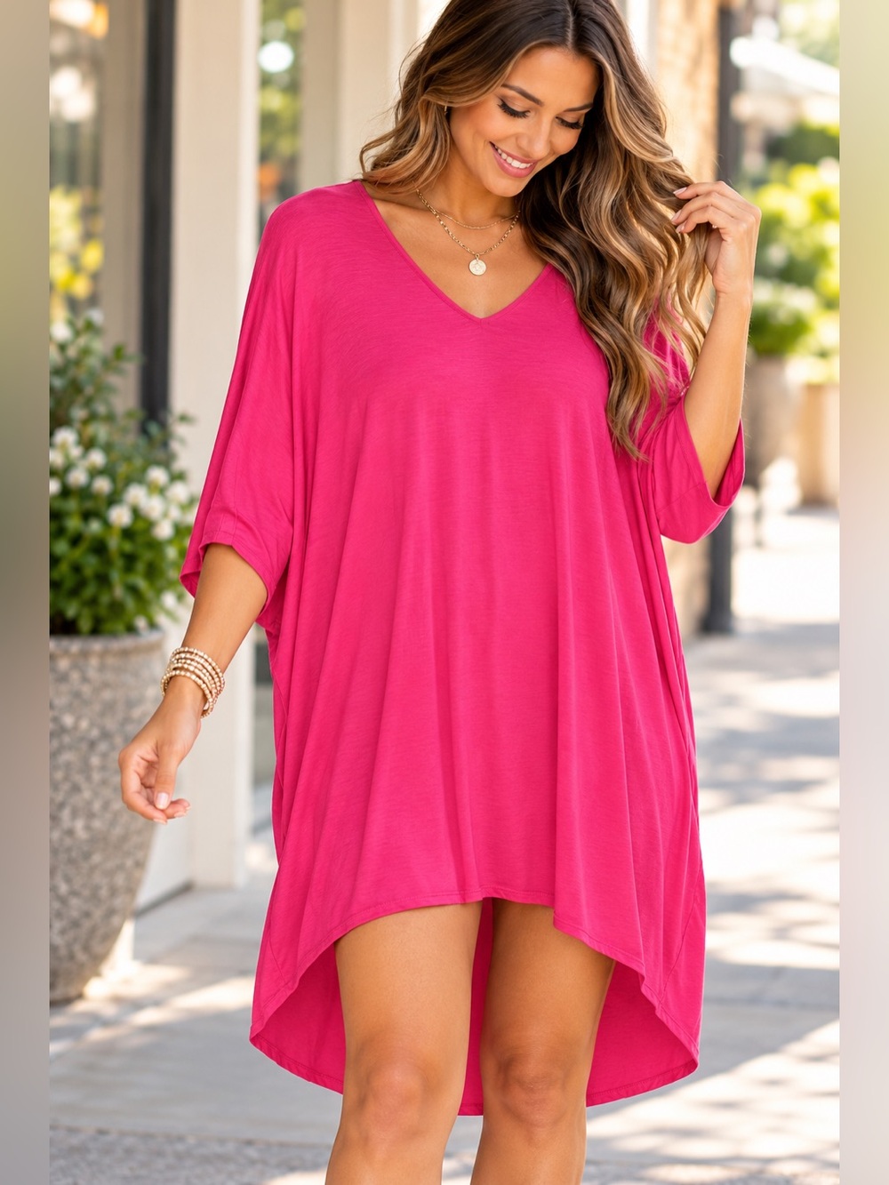 Caramela V Neck Dolman Sleeve High Low Tunic Dress Size M
